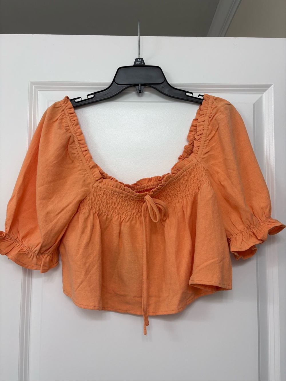 Le Lis Orange Smocked Tie-Front Crop Top